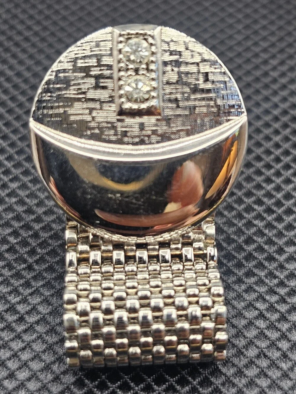Vintage Silver Tone Cufflinks with Rhinestone Accents and Mesh Detailing